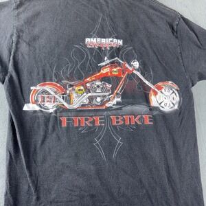 American Chopper Men Size Large T-shirt Black 2004 label NYCF Fire Chopper Bike
